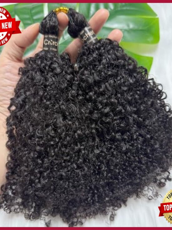 20in Human Hair Extensions, Kinky Curly Crochet Braids, Pre Looped main image 6